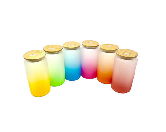 16oz gradient frosted Libbey can with lid and straw - Blanks & More Wholesale