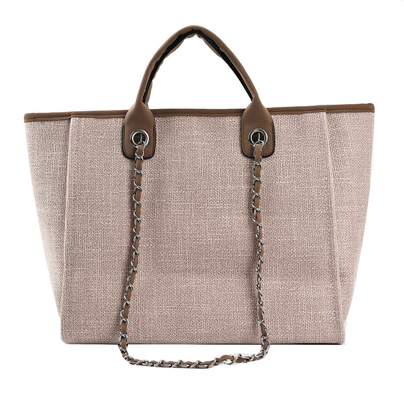 Large Beige/Brown Canvas Tote Ladies Handbag