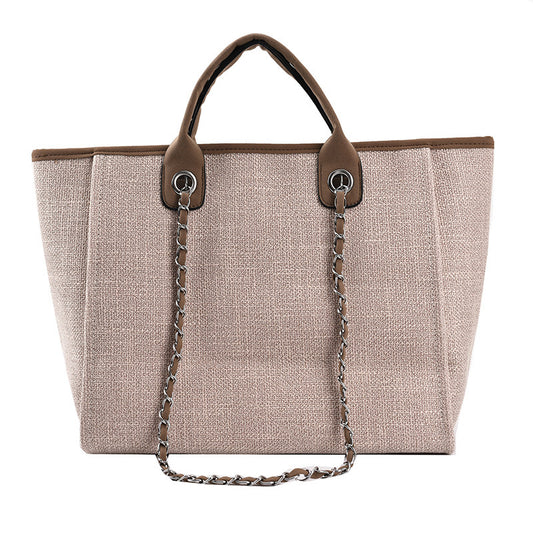 Large Beige/Brown Canvas Tote Ladies Handbag