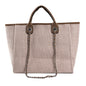 Large Beige/Brown Canvas Tote Ladies Handbag