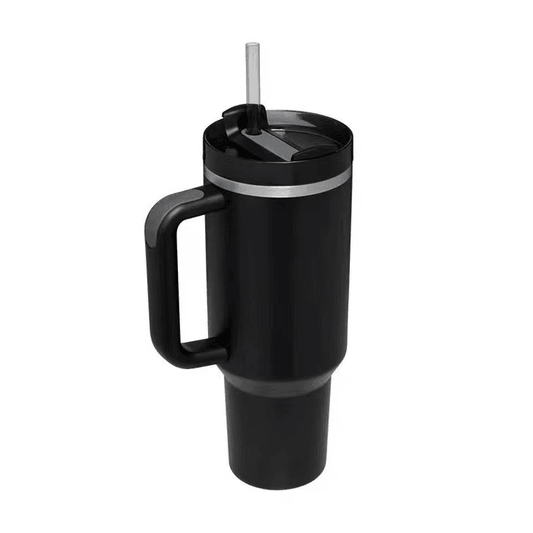 Black 40oz Tumbler With Handle, Straw And Lid - Blanks & More Wholesale