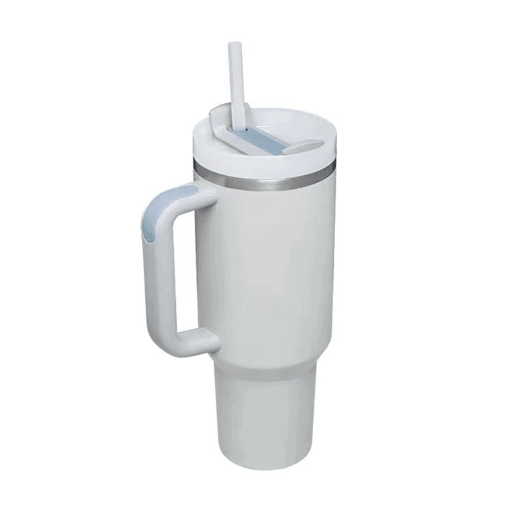 Light Grey 40oz Tumbler With Handle, Straw And Lid - Blanks & More Wholesale